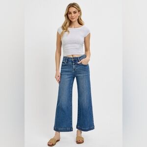 RISEN Full Size High Rise Crop Wide Leg Front Yoke Detail Jeans Plus Size 13